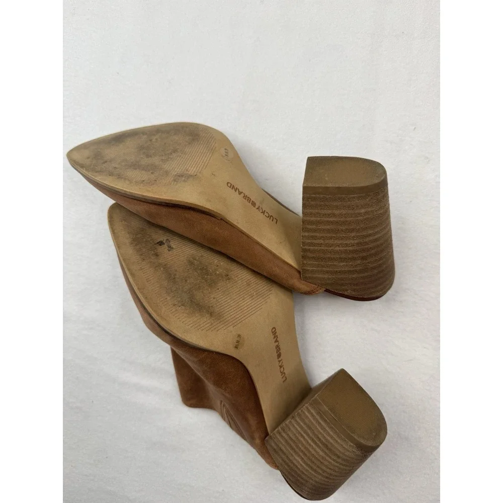 Lucky Brand Leather Heels 8.5 Brown Slip On Boho Western Cowgirl - Picture 8 of 9